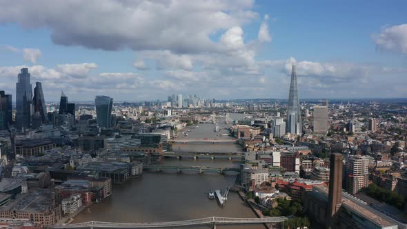 Aerial Panoramic View of Various Buildings Along River Thames