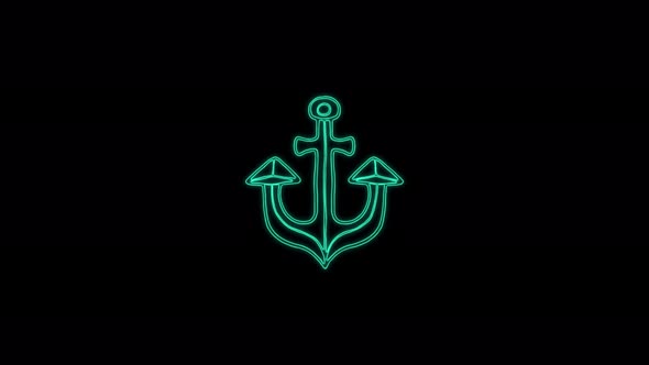 Anchor icon animation lines on a black background. 4K video seamless neon line animation. Sea