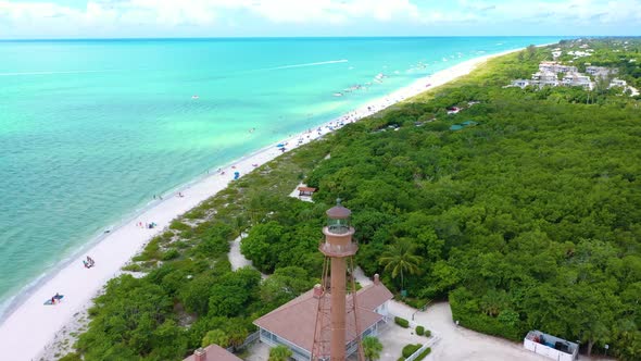 Beautiful drone shot of a lighthouse on Sanibel Island Florida.