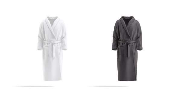 Blank black and white hotel bathrobe, looped rotation