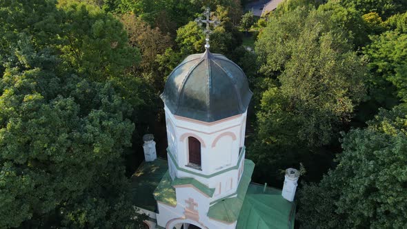 Aerial Shot The City Ostroh. Ostorg Castle. Ukraine