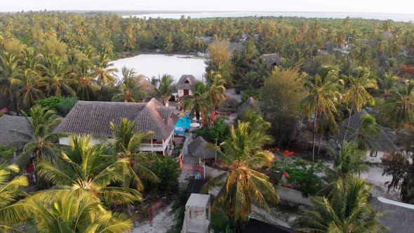 Aerial View African Tropical Beach Resort ThatchedRoof Hotels Pools Zanzibar