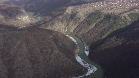 Above gorge of river Timok in Eastern Serbia 4K drone video