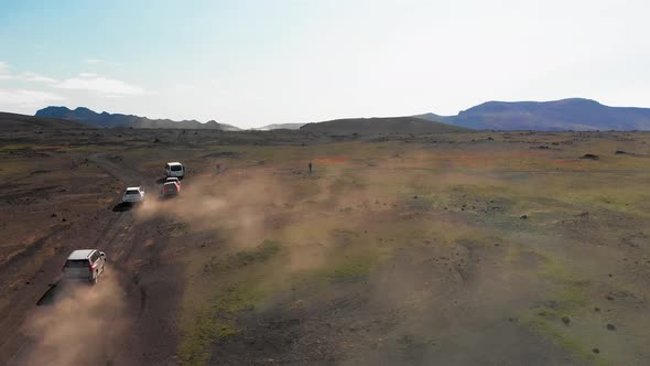 Road Across the Mountains of Landmannalaugar Iceland in Summer Season From Drone  Europe