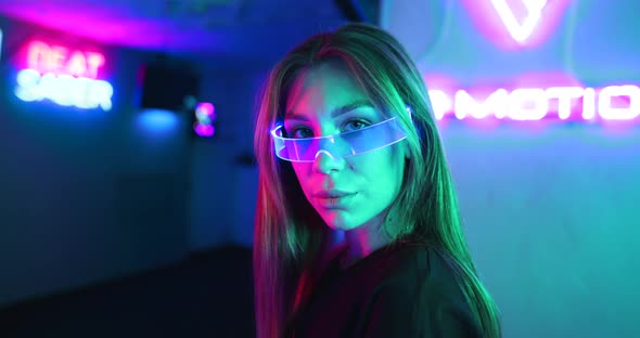 Futuristic Neon Portrait of a Young Woman