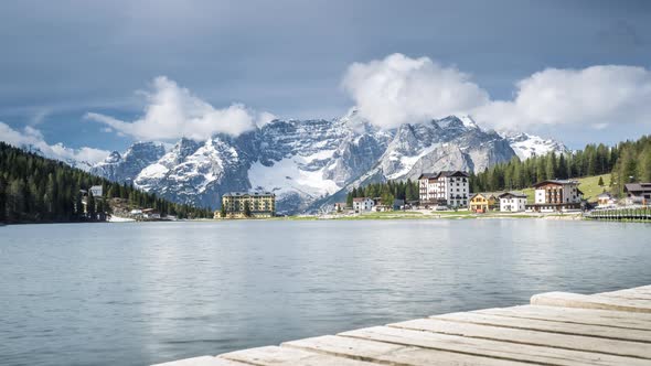 Timelapse of Lake Misurina and Sorapiss mountains, Dolomites, Italy