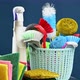 Plastic basket with brushes, sponges and rubber gloves  - VideoHive Item for Sale