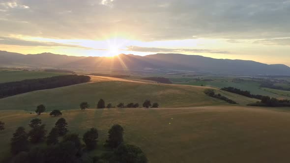 Aerial Sunset over Rural Landscape