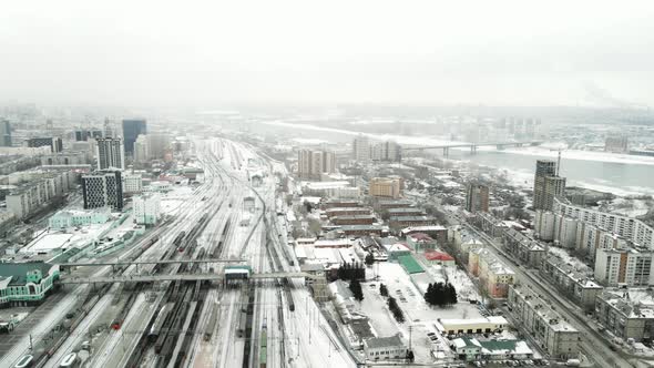 Aerial Photography of Railway Tracks in Winter