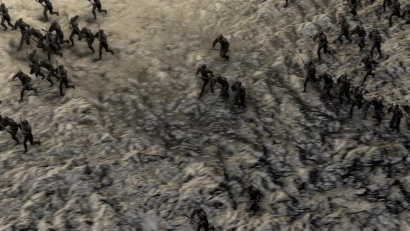 Big Army Force Charging In A Battlefield