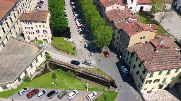 Aerial View of Lucca Cityscape in Spring Season Tuscany  Italy