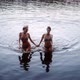 Two Women Swimsuit Bikini Come Out of Lake Laughing and Splashing Water - VideoHive Item for Sale