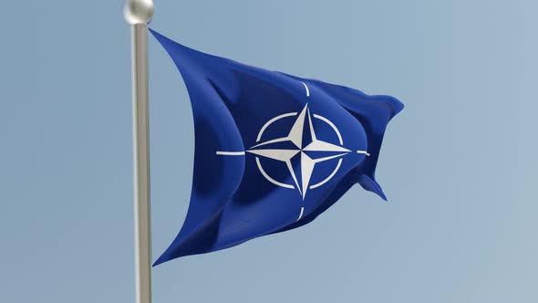 Nato army flag on flagpole.