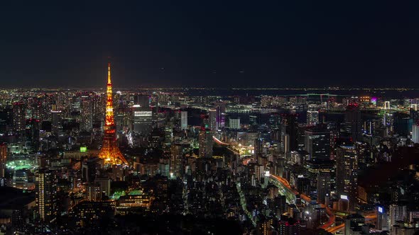 Tokyo Night Aerial Cityscape Highway Traffic Lanes