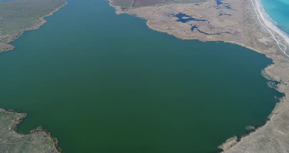 4K aerial wiev of Durankulak Lake. Situated in the northeastern Bulgaria.