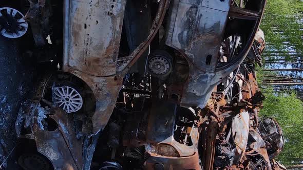 Vertical Video of Destroyed and Shot Cars in the City of Irpin Ukraine