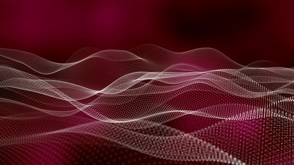 Background Red Color Digital Particle Line Wave Animated