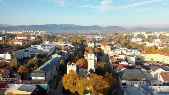 Aerial drone view of Poprad a Tatry town in Slovakia