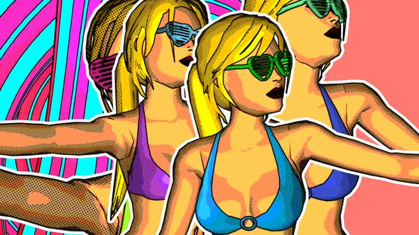 Cartoon dancing bikini girls