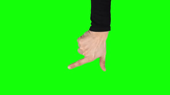 Man Hand in Black Sweater Is Performing Press and Drag at Tablet Screen Gesture on Green Screen