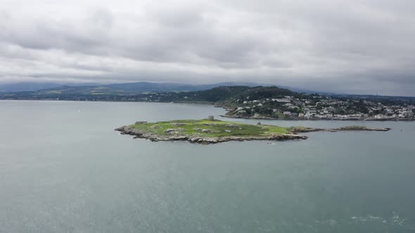 Aerial capture of The Dalkey Island during a cloudy day.