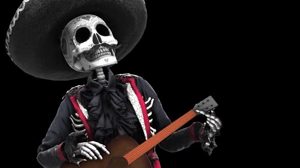 Mariachi skeleton playing guitar