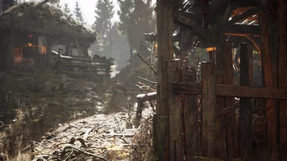 Old Retro Village in Pine Forest alt