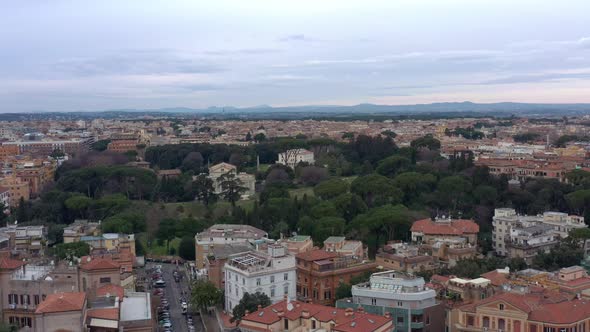 Aerial View of Residential District of Rome, Italy. Tilt Up Panoramic Shot.
