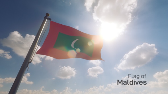 Maldives Flag on a Flagpole V2