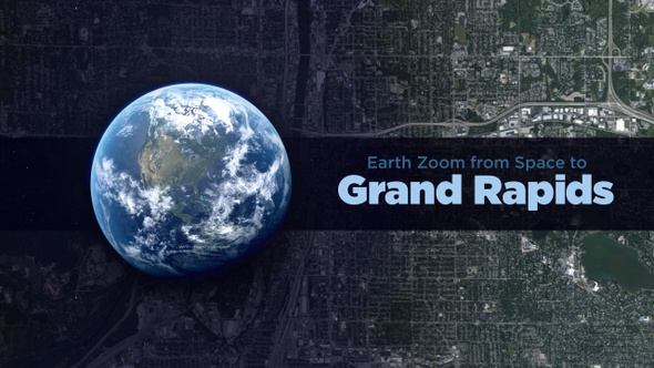 Grand Rapids (Michigan, USA) Earth Zoom to the City from Space