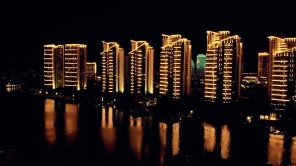 Aerial View Illuminated Town