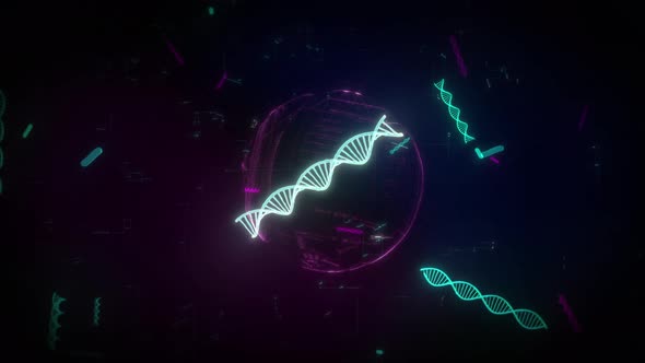 Multiple Gene DNA Spirals Floating Around On Abstract Digital Dark Background