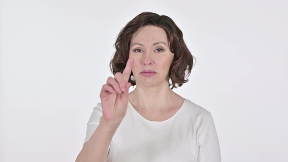 No, Finger Sign By Old Woman on White Background 