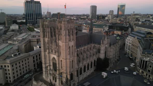 Aerial of Brussels Cathedral with surrounding buildings