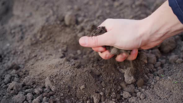 A Hand Checks the Soil for Moisture Closeup