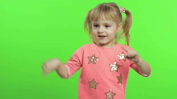 Positive Girl in Pink Blouse Dancing, Happy Four Years Old Girl, Chroma Key