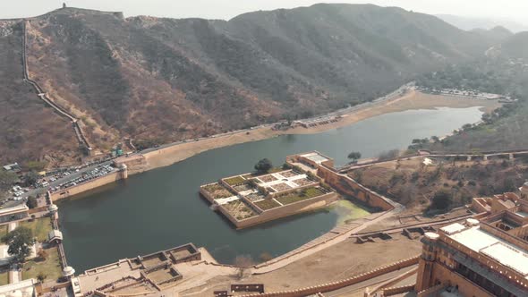 Maota Lake and Amber (Amer) Palace. Jaipur amazing architecture