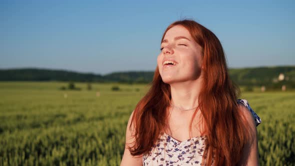 Dreamer Red Hair Young Beautiful Girl Looking Ahead