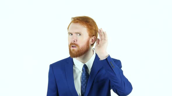 Listening Secret, Red Hair Beard Businessman, White Background