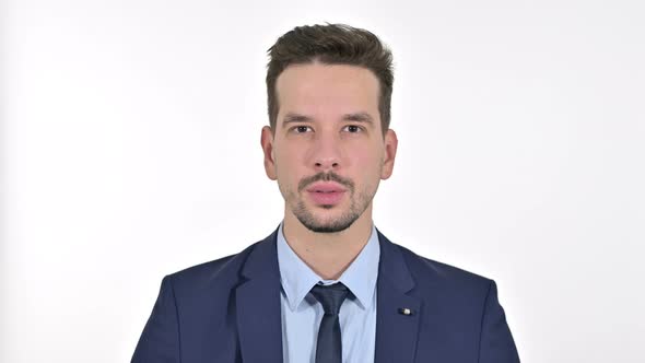 Portrait of Upset Young Businessman Feeling Shocked, White Background