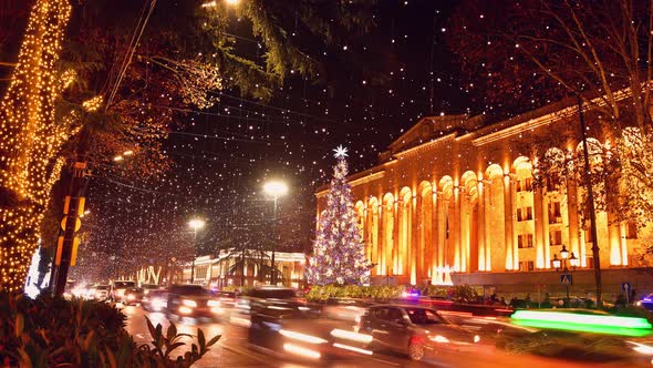 Timelapse Of Xmas Tree In Tbilisi, Georgia (Static)