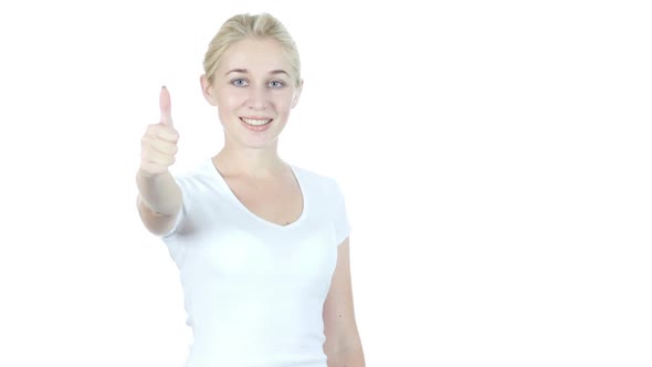 Thumbs Up By Confident Woman, White Background