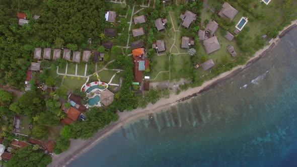 Aerial view above a residential village, Bali island, Indonesia.