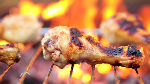 Grilled chicken BBQ cooked with a fire