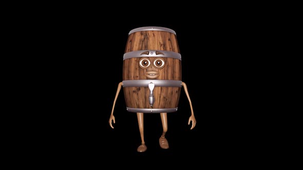 Cartoon Wooden Barrel Walking Loop On Alpha Channel