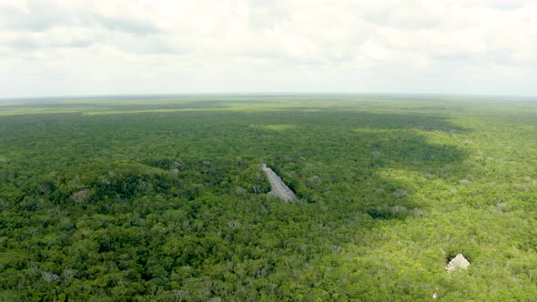 Aerial View of the Mayan Pyramids in the Jungle of Mexico Near Coba