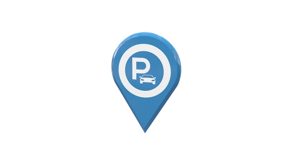 3D Blue Map Location Pin With Parking Area Icon V12