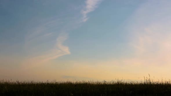 Silhouette of Boy at Sunset. The Boy Runs From One Side To the Other on a Summer Evening.