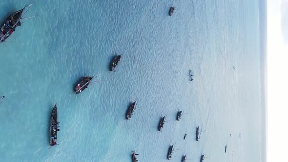 Vertical Video of the Ocean Near the Coast of Zanzibar Tanzania Aerial View