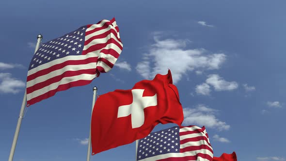Many Flags of Switzerland and the USA